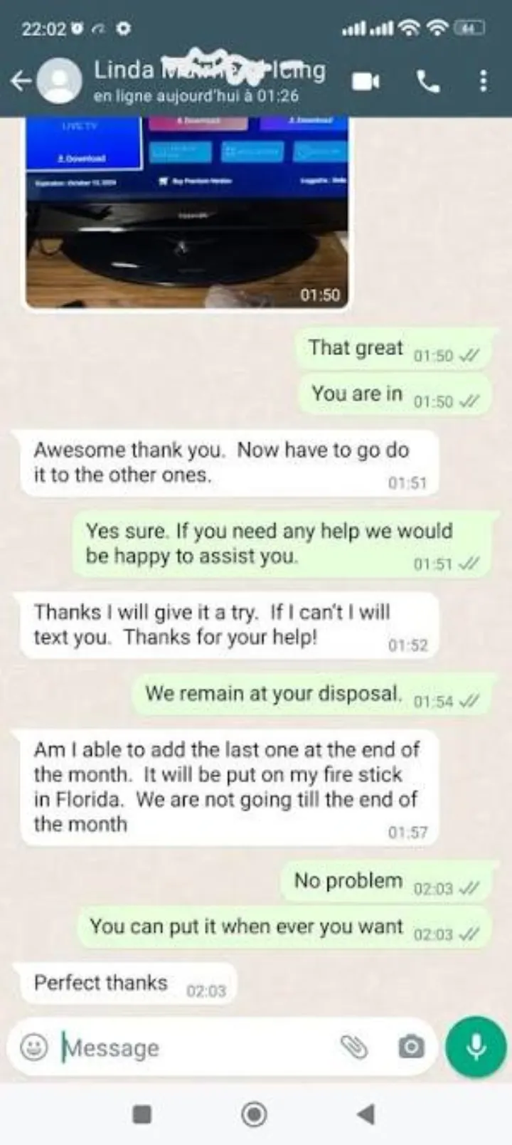WhatsApp support chat: Fire Stick prêt
